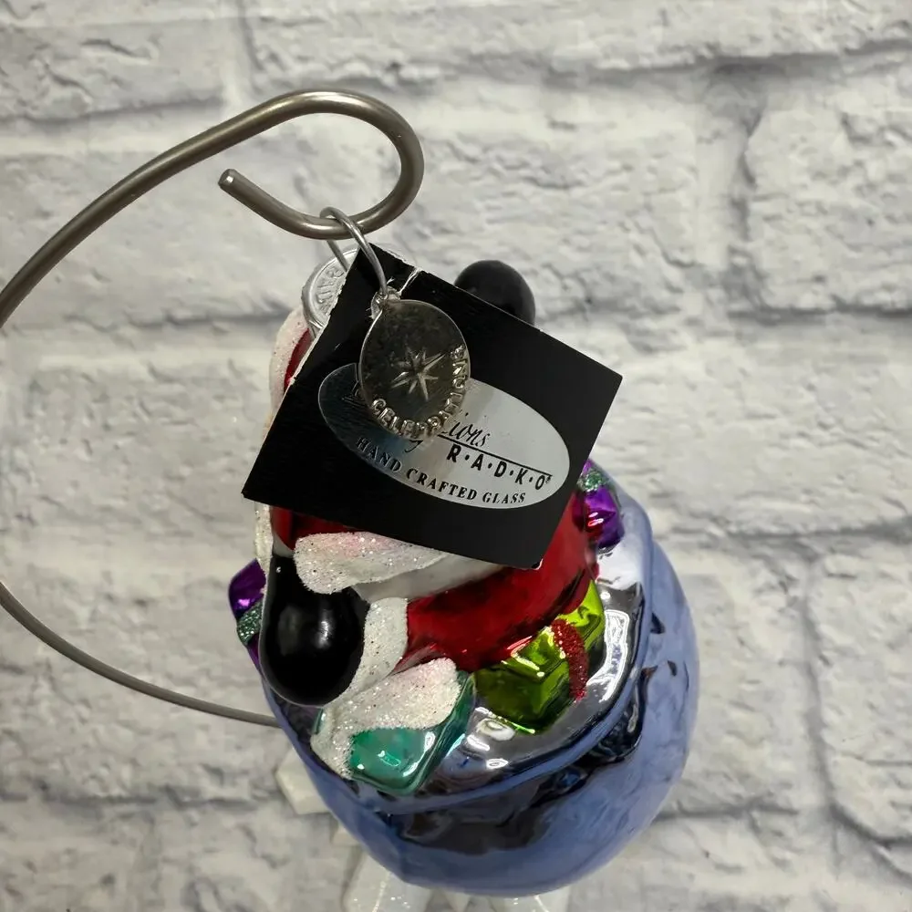 Celebrations Radko 2014 Blown Glass Ornament Santa in Present Bag w/ tags